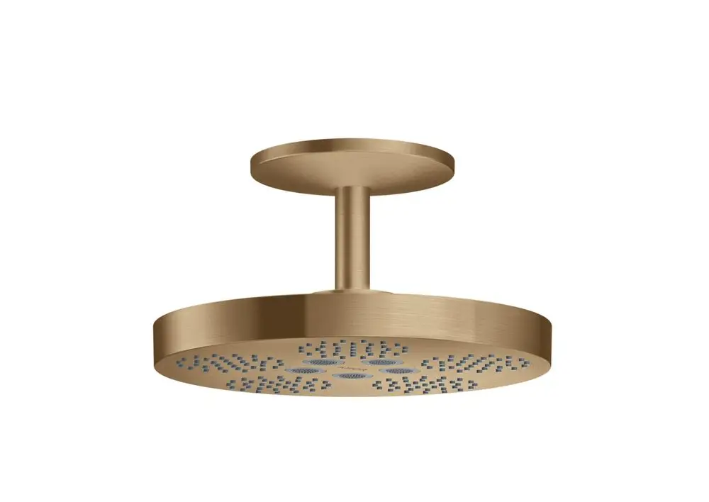 Kopfbrause mit Deckenanschluss in gebürstetem Bronze-Finish von AXOR. Rundes Design mit mehreren Düsenauslässen für gleichmäßigen Wasserfluss.